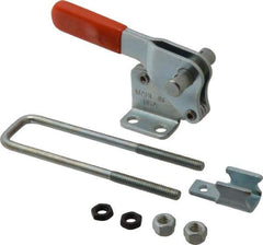 Lapeer - 1,000 Lb Capacity, Vertical, U Hook, Flanged Base, Carbon Steel Pull Action Latch Clamp - 2" Drawing Movement, 4" OAL, Straight Handle - Apex Tool & Supply