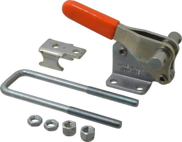 Lapeer - 2,000 Lb Capacity, Vertical, U Hook, Flanged Base, Carbon Steel Pull Action Latch Clamp - 2-1/2" Drawing Movement, 5.21" OAL, Straight Handle - Apex Tool & Supply