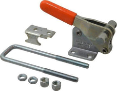 Lapeer - 2,000 Lb Capacity, Vertical, U Hook, Flanged Base, Carbon Steel Pull Action Latch Clamp - 2-1/2" Drawing Movement, 5.21" OAL, Straight Handle - Apex Tool & Supply