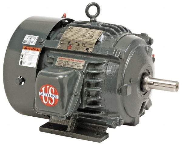 US Motors - 1/4 hp, TENV Enclosure, No Thermal Protection, 1,140 RPM, 230/460 Volt, 60 Hz, Three Phase Premium Efficient Motor - Size 56 Frame, Rigid Mount, 1 Speed, Ball Bearings, 1.3/0.65 Full Load Amps, B Class Insulation, Reversible - Apex Tool & Supply