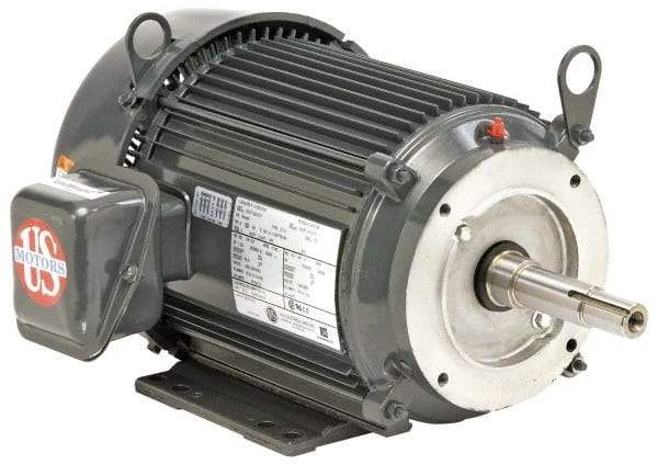 US Motors - 10 hp, TEFC Enclosure, No Thermal Protection, 1,760 RPM, 230/460 Volt, 60 Hz, Three Phase Premium Efficient Motor - Size 215 Frame, Rigid Mount, 1 Speed, Ball Bearings, 23.8/11.9 Full Load Amps, F Class Insulation, Reversible - Apex Tool & Supply