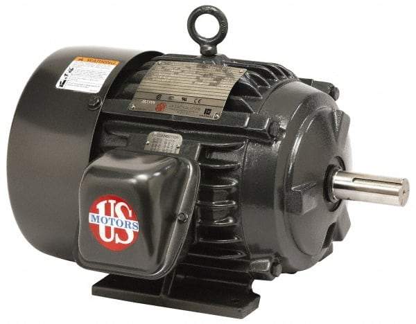 US Motors - 3 hp, TEFC Enclosure, No Thermal Protection, 1,765 RPM, 460 Volt, 60 Hz, Three Phase Energy Efficient Motor - Size 182 Frame, Rigid Mount, 2 Speed, Ball Bearings, 4.4 Full Load Amps, F Class Insulation, Reversible - Apex Tool & Supply