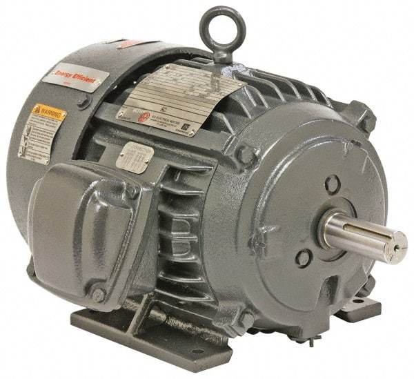 US Motors - 3 hp, TEFC Enclosure, No Thermal Protection, 1,755 RPM, 230/460 Volt, 60 Hz, Three Phase Energy Efficient Motor - Size 182 Frame, Rigid Mount, 1 Speed, Ball Bearings, 8.2/4.1 Full Load Amps, F Class Insulation, Reversible - Apex Tool & Supply