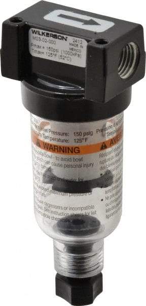 Wilkerson - 1/4" Port Coalescing Filter - Polycarbonate Bowl, Manual Drain, 150 Max psi, 1.69" Wide x 4.21" High - Apex Tool & Supply