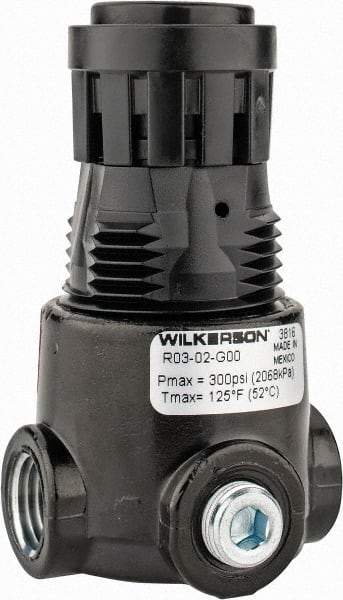 Wilkerson - 1/4 NPT Port, 15 CFM, Zinc Miniature Regulator - 2 to 125 psi Range, 300 Max psi Supply Pressure, 1/8" Gauge Port Thread, 1.65" Wide x 2.88" High - Apex Tool & Supply