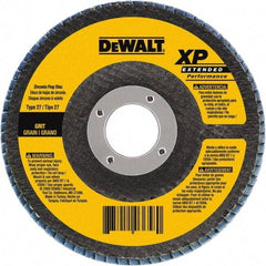 DeWALT - 120 Grit, 4-1/2" Disc Diam, 5/8-11 Center Hole, Type 29 Zirconia Alumina Flap Disc - 13,300 Max RPM, Poly Cotton Backing, Arbor Attaching System, Coated - Apex Tool & Supply