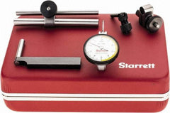Starrett - 7 Piece, 0" to 0.01" Measuring Range, 1-3/8" Dial Diam, 0-5-0 Dial Reading, White Dial Test Indicator Kit - 13/16" Contact Point Length, 2mm Ball Diam, 0.0001" Dial Graduation - Apex Tool & Supply