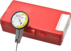 Starrett - 0.06 Inch Range, 0.0005 Inch Dial Graduation, Horizontal Dial Test Indicator - 1-3/8 Inch White Dial, 0-15-0 Dial Reading - Apex Tool & Supply