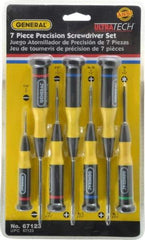 General - 7 Piece Phillips, Slotted & Torx Screwdriver Set - Bit Sizes: Philips #00 to #1, Torx T6 - Apex Tool & Supply