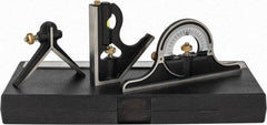 Starrett - 4 Piece, 12" Combination Square Set - 1/16, 1/32, 1/64 & 1/8" (4R) Graduation, Hardened Steel Blade, Cast Iron Center, Protractor & Square Head - Apex Tool & Supply