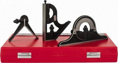Starrett - 4 Piece, 12" Combination Square Set - 1/16, 1/32, 1/64 & 1/8" (4R) Graduation, Steel Blade, Cast Iron Center, Protractor & Square Head - Apex Tool & Supply
