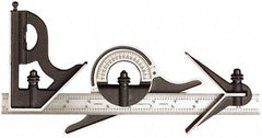 Starrett - 4 Piece, 24" Combination Square Set - 1/16, 1/32, 1/64 & 1/8" (4R) Graduation, Steel Blade, Forged Steel Center, Protractor & Square Head - Apex Tool & Supply