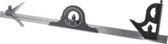 Starrett - 4 Piece, 24" Combination Square Set - 1/16, 1/32, 1/64 & 1/8" (4R) Graduation, Steel Blade, Cast Iron Center, Protractor & Square Head - Apex Tool & Supply