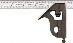 Starrett - 2 Piece, 6" Combination Square Set - 1/16, 1/32, 1/64 & 1/8" (4R) Graduation, Hardened Steel Blade, Cast Iron Square Head - Apex Tool & Supply