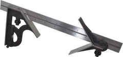 Starrett - 3 Piece, 12" Combination Square Set - 1/16, 1/32, 1/64 & 1/8" (4R) Graduation, Steel Blade, Cast Iron Center & Square Head - Apex Tool & Supply