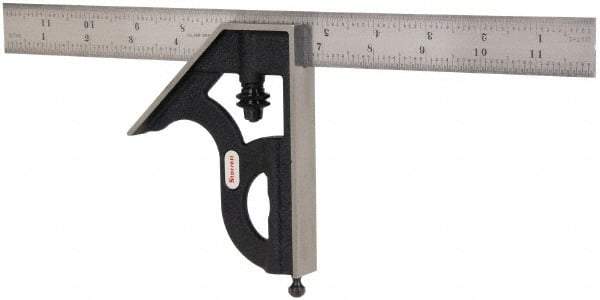 Starrett - 2 Piece, 12" Combination Square Set - 1/100, 1/32, 1/50 & 1/64" (16R) Graduation, Steel Blade, Cast Iron Square Head - Apex Tool & Supply