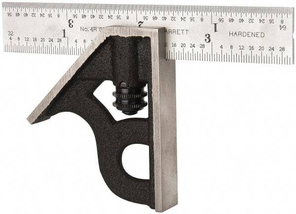 Starrett - 2 Piece, 4" Combination Square Set - 1/16, 1/32, 1/64 & 1/8" (4R) Graduation, Steel Blade, Cast Iron Square Head - Apex Tool & Supply