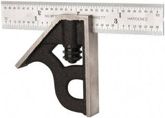 Starrett - 2 Piece, 4" Combination Square Set - 1/16, 1/32, 1/64 & 1/8" (4R) Graduation, Steel Blade, Cast Iron Square Head - Apex Tool & Supply