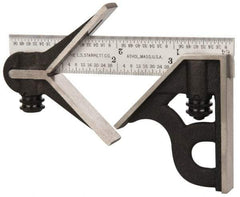 Starrett - 3 Piece, 4" Combination Square Set - 1/16, 1/32, 1/64 & 1/8" (4R) Graduation, Steel Blade, Cast Iron Center & Square Head - Apex Tool & Supply