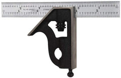 Starrett - 2 Piece, 6" Combination Square Set - 1/16, 1/32, 1/64 & 1/8" (4R) Graduation, Steel Blade, Cast Iron Square Head - Apex Tool & Supply