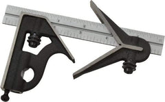 Starrett - 3 Piece, 6" Combination Square Set - 1/16, 1/32, 1/64 & 1/8" (4R) Graduation, Steel Blade, Cast Iron Center & Square Head - Apex Tool & Supply