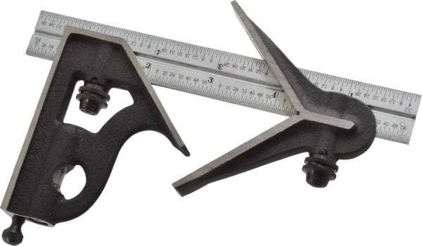 Starrett - 3 Piece, 6" Combination Square Set - 1/100, 1/32, 1/50 & 1/64" (16R) Graduation, Steel Blade, Cast Iron Center & Square Head - Apex Tool & Supply