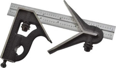 Starrett - 3 Piece, 6" Combination Square Set - 1/100, 1/32, 1/50 & 1/64" (16R) Graduation, Steel Blade, Cast Iron Center & Square Head - Apex Tool & Supply