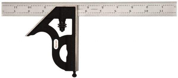 Starrett - 2 Piece, 12" Combination Square Set - 1/16, 1/32, 1/64 & 1/8" (4R) Graduation, Steel Blade, Cast Iron Square Head - Apex Tool & Supply