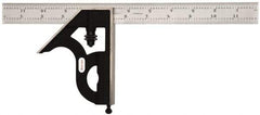 Starrett - 2 Piece, 12" Combination Square Set - 1/16, 1/32, 1/64 & 1/8" (4R) Graduation, Steel Blade, Cast Iron Square Head - Apex Tool & Supply