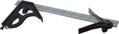 Starrett - 3 Piece, 12" Combination Square Set - 1/16, 1/32, 1/64 & 1/8" (4R) Graduation, Steel Blade, Cast Iron Center & Square Head - Apex Tool & Supply