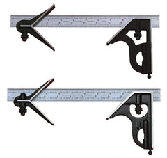 Starrett - 3 Piece, 24" Combination Square Set - 1/100, 1/32, 1/50 & 1/64" (16R) Graduation, Steel Blade, Cast Iron Center & Square Head - Apex Tool & Supply