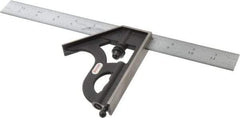 Starrett - 2 Piece, 12" Combination Square Set - 1/100, 1/32, 1/50 & 1/64" (16R) Graduation, Steel Blade, Cast Iron Square Head - Apex Tool & Supply