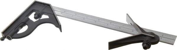 Starrett - 3 Piece, 12" Combination Square Set - 1/100, 1/32, 1/50 & 1/64" (16R) Graduation, Steel Blade, Cast Iron Center & Square Head - Apex Tool & Supply