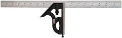 Starrett - 2 Piece, 18" Combination Square Set - 1/16, 1/32, 1/64 & 1/8" (4R) Graduation, Steel Blade, Cast Iron Square Head - Apex Tool & Supply