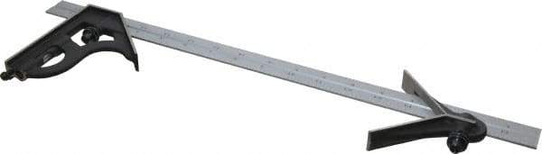 Starrett - 3 Piece, 18" Combination Square Set - 1/16, 1/32, 1/64 & 1/8" (4R) Graduation, Steel Blade, Cast Iron Center & Square Head - Apex Tool & Supply