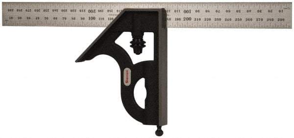 Starrett - 2 Piece, 300mm Combination Square Set - 0.5 & 1mm (Metric) Graduation, Steel Blade, Cast Iron Square Head - Apex Tool & Supply