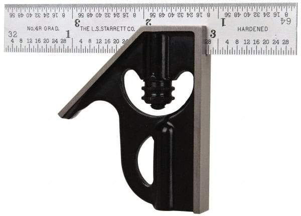 Starrett - 2 Piece, 4" Combination Square Set - 1/16, 1/32, 1/64 & 1/8" (4R) Graduation, Steel Blade, Forged Steel Square Head - Apex Tool & Supply