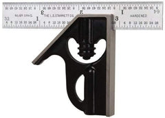 Starrett - 2 Piece, 4" Combination Square Set - 1/16, 1/32, 1/64 & 1/8" (4R) Graduation, Steel Blade, Forged Steel Square Head - Apex Tool & Supply