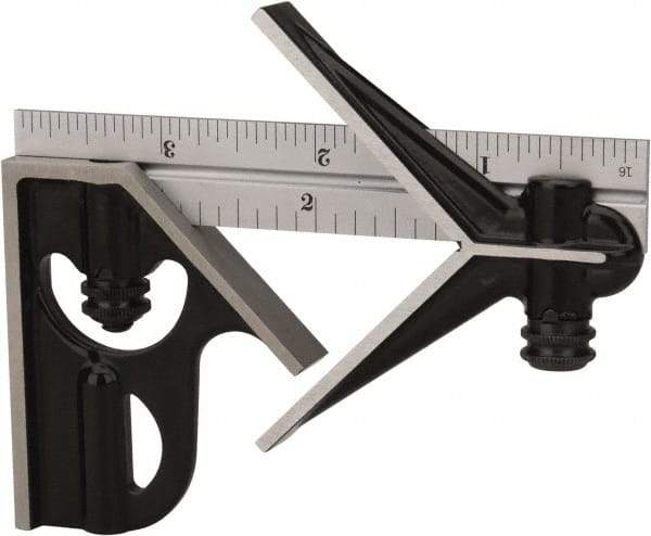 Starrett - 3 Piece, 4" Combination Square Set - 1/16, 1/32, 1/64 & 1/8" (4R) Graduation, Steel Blade, Forged Steel Center & Square Head - Apex Tool & Supply