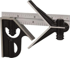 Starrett - 3 Piece, 4" Combination Square Set - 1/16, 1/32, 1/64 & 1/8" (4R) Graduation, Steel Blade, Forged Steel Center & Square Head - Apex Tool & Supply