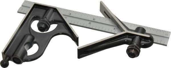 Starrett - 3 Piece, 6" Combination Square Set - 1/16, 1/32, 1/64 & 1/8" (4R) Graduation, Steel Blade, Forged Steel Center & Square Head - Apex Tool & Supply