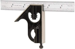 Starrett - 2 Piece, 6" Combination Square Set - 1/100, 1/32, 1/50 & 1/64" (16R) Graduation, Steel Blade, Forged Steel Square Head - Apex Tool & Supply