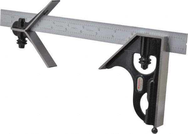 Starrett - 3 Piece, 12" Combination Square Set - 1/16, 1/32, 1/64 & 1/8" (4R) Graduation, Steel Blade, Forged Steel Center & Square Head - Apex Tool & Supply