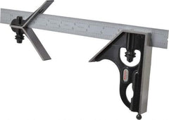 Starrett - 3 Piece, 12" Combination Square Set - 1/16, 1/32, 1/64 & 1/8" (4R) Graduation, Steel Blade, Forged Steel Center & Square Head - Apex Tool & Supply