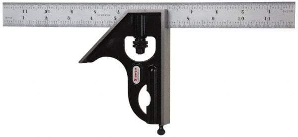 Starrett - 2 Piece, 12" Combination Square Set - 1/100, 1/32, 1/50 & 1/64" (16R) Graduation, Steel Blade, Forged Steel Square Head - Apex Tool & Supply