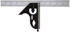 Starrett - 2 Piece, 12" Combination Square Set - 1/100, 1/32, 1/50 & 1/64" (16R) Graduation, Steel Blade, Forged Steel Square Head - Apex Tool & Supply