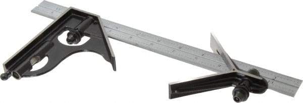 Starrett - 3 Piece, 12" Combination Square Set - 1/100, 1/32, 1/50 & 1/64" (16R) Graduation, Steel Blade, Forged Steel Center & Square Head - Apex Tool & Supply