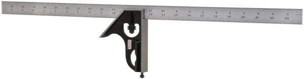 Starrett - 2 Piece, 24" Combination Square Set - 1/100, 1/32, 1/50 & 1/64" (16R) Graduation, Steel Blade, Forged Steel Square Head - Apex Tool & Supply