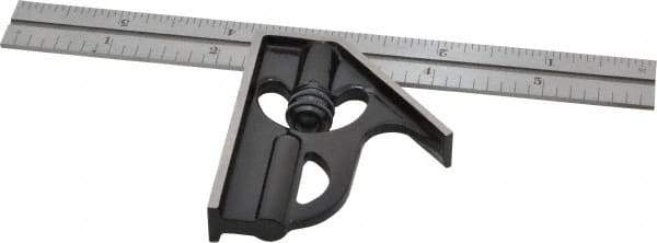 Starrett - 2 Piece, 6" Combination Square Set - 1/16, 1/32, 1/64 & 1/8" (4R) Graduation, Steel Blade, Forged Steel Square Head - Apex Tool & Supply