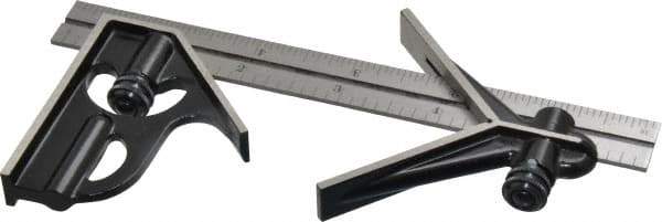 Starrett - 3 Piece, 6" Combination Square Set - 1/16, 1/32, 1/64 & 1/8" (4R) Graduation, Steel Blade, Forged Steel Center & Square Head - Apex Tool & Supply